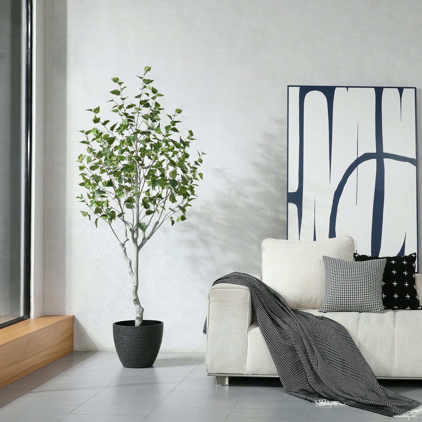 6ft Fake Plastic Betula Tree in Pot, Pre Potted Faux Greenry Plant for Home Decor Office House Living Room Indoor Outdoor, Big Fake Plants Fake House Plants