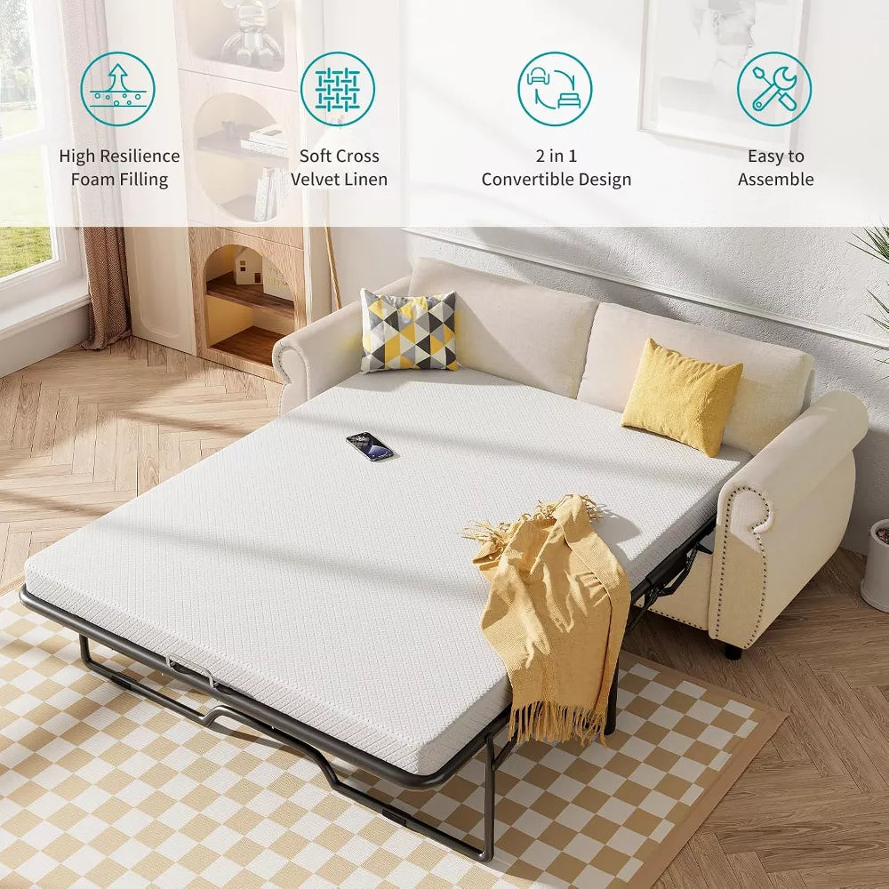 Mjkone Pull Out Sofa Bed,Full Size Sleeper Sofa Couch with Memory Foam Mattress