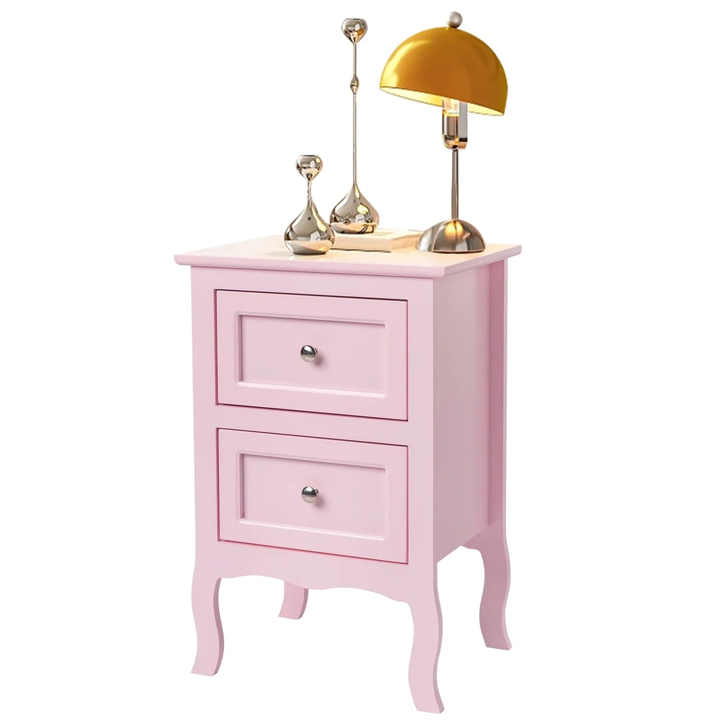 Ktaxon Nightstand, Bedside Table with 2 Storage Drawers, End Side for Bedroom, Country Style Set of 2,Pink