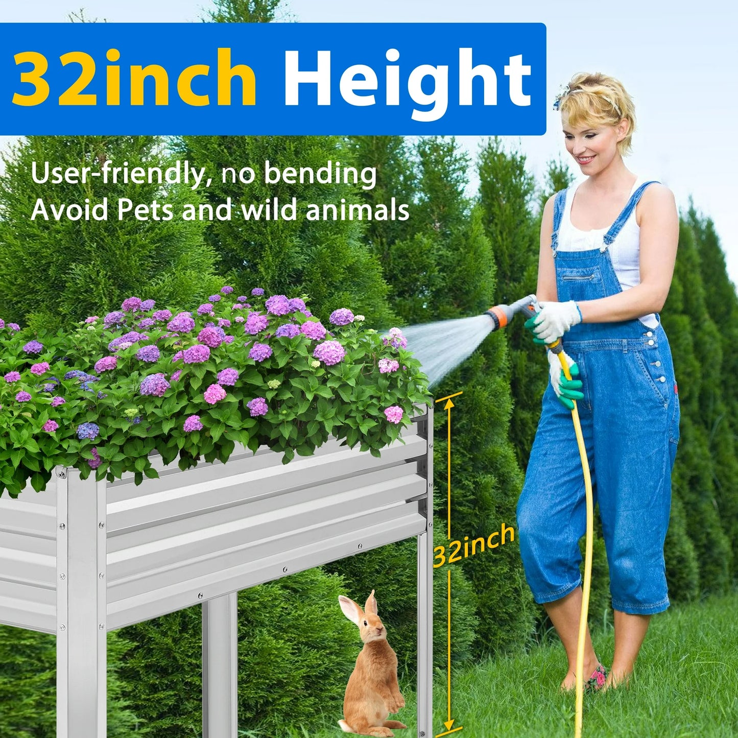TrumanPick Galvanized Raised Garden Bed with Legs 4x2x3ft for Vegetable Flower Herb, 800lb Capacity