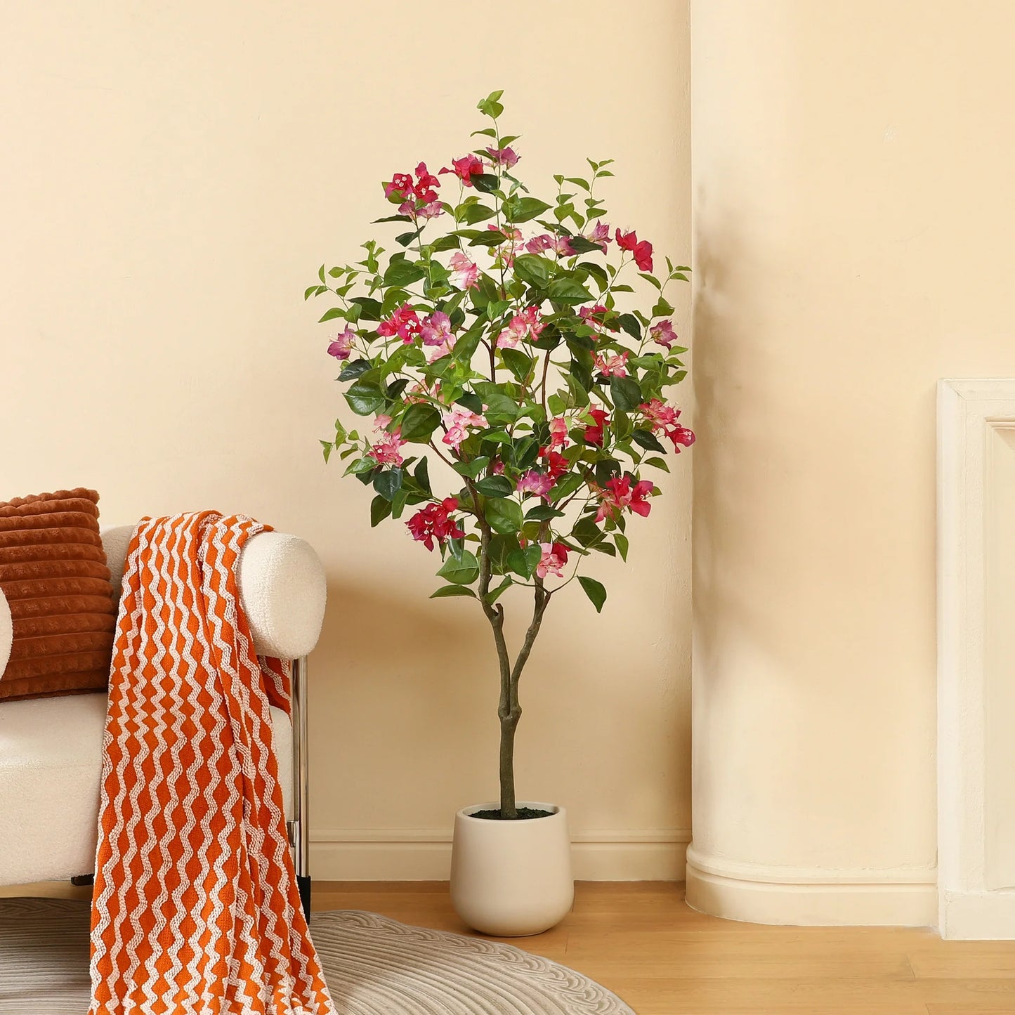 5ft Artificial Bougainvillea Tree with 9 inch White Planter, Tall Fake Bougainvillea Trees with Red Flowers, Faux Bougainvillea Silk Plants for Indoor, Plants for Home Decor