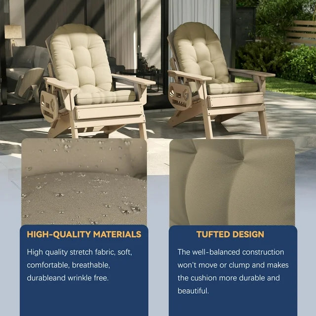 FOOWIN Adirondack Chair Cushion Set of 4, Waterproof and UV-Protected Rocking Chair Cushion for Indoor and Outdoor, Khaki
