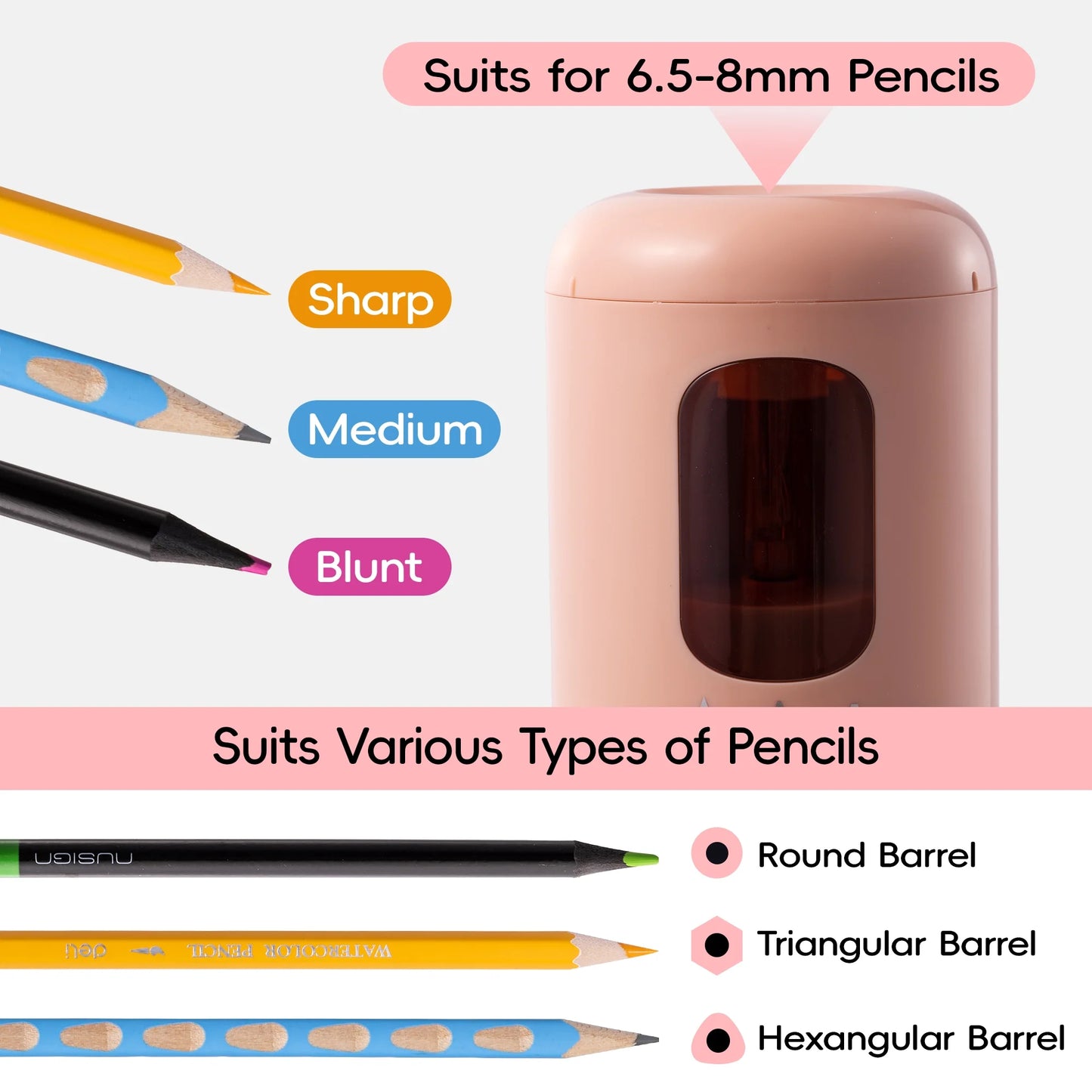 Deli Electric Pencil Sharpener, Automatic Pencil Sharpeners for No.2 Pencils Colored Pencils, Battery Operated Pencil Sharpener, Pink