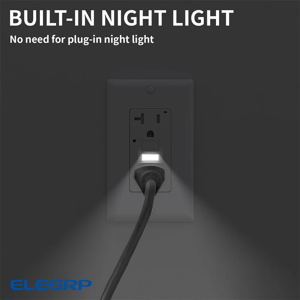 ELEGRP GFCI Outlet w/Nightlight, 15 Amp Self-Test GFI Electrical Outlet, Thinner Design, Tamper Resistant GFCI Receptacle, Ground Fault Receptacle w/Screw Wall Plate, UL Listed, White