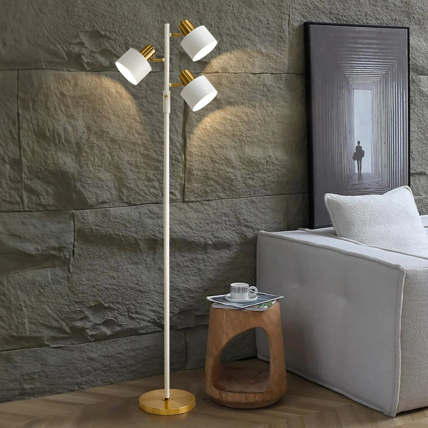 Yokila 66.25" 3 Light Modern Off-White Metal Floor Lamp for Living Room Bedroom Tall Standing Lamp with Rotary Switch for Office(Bulbs Not Included)