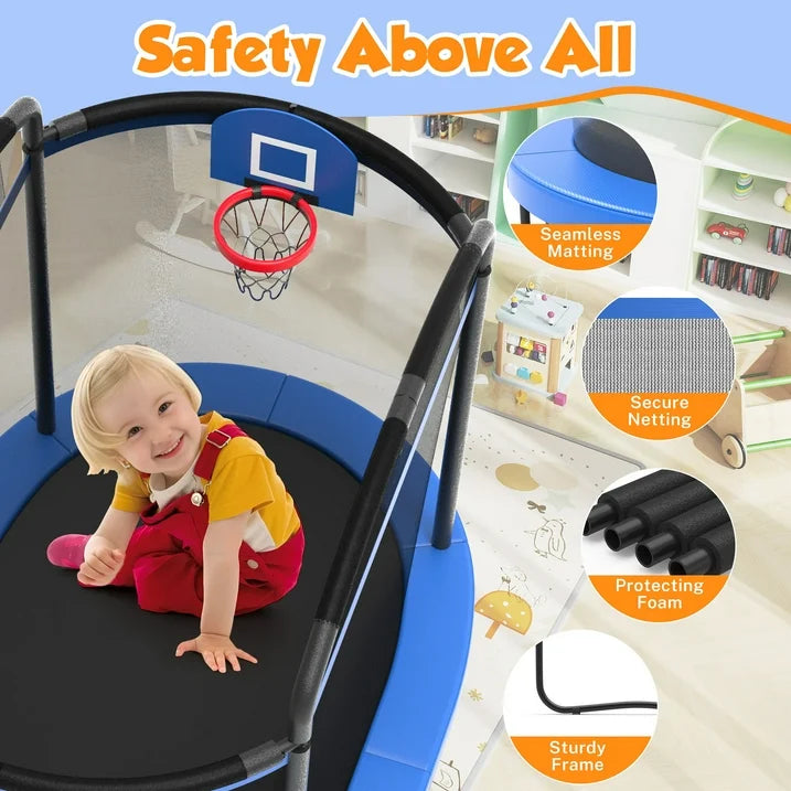 SHINPT 4 6FT Toddler Trampoline for Kids, Kids Indoor Trampoline with 771LBS Load Bearing Capacity, Mini Trampoline Indoor Outdoor, Small Trampoline with 4 Accessories Adjustable Gymnastics Bar