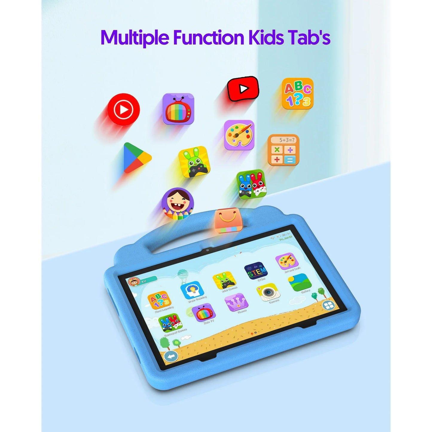 PUTECCH Kids 10 Tablet, Android 14 Tablet for Kids, Parental Control Pre Installed Education Apps, 6GB RAM 64GB Storage, 6000mAh, WiFi 6, EVA Shockproof Case Blue