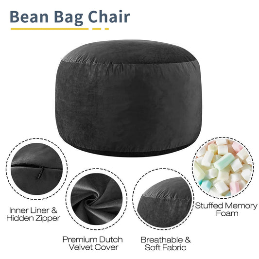 Bean Bag Chairs, Memory Foam Stuffing Bean Bag Chair for Adults, Lazy Sofa Furniture with Removable High-Rebound Memory Foam for Living Room Bedroom