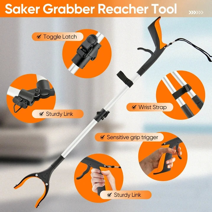 Saker 32 Foldable Reacher Grabber Tool, 2 Pack Aluminum Pickup Tool with 360 Rotating Jaw Magnetic Tip for Easy Grab and Pickup
