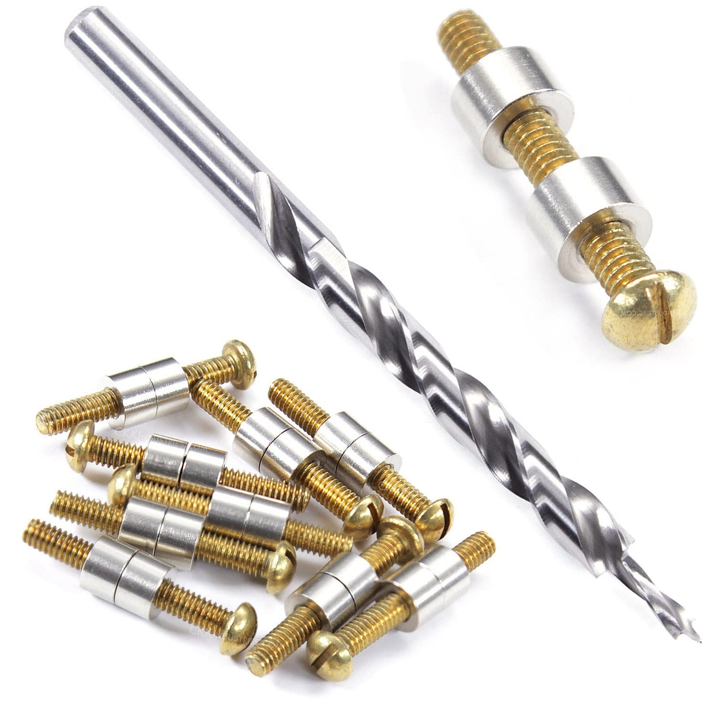 Loveless Fasteners (10 Pack) with Step Drill for DIY Handles & Knife Handle Repair - USA Size (0.312 x 8-32US x 1.15 Inch) - (Brass/Nickel Silver)
