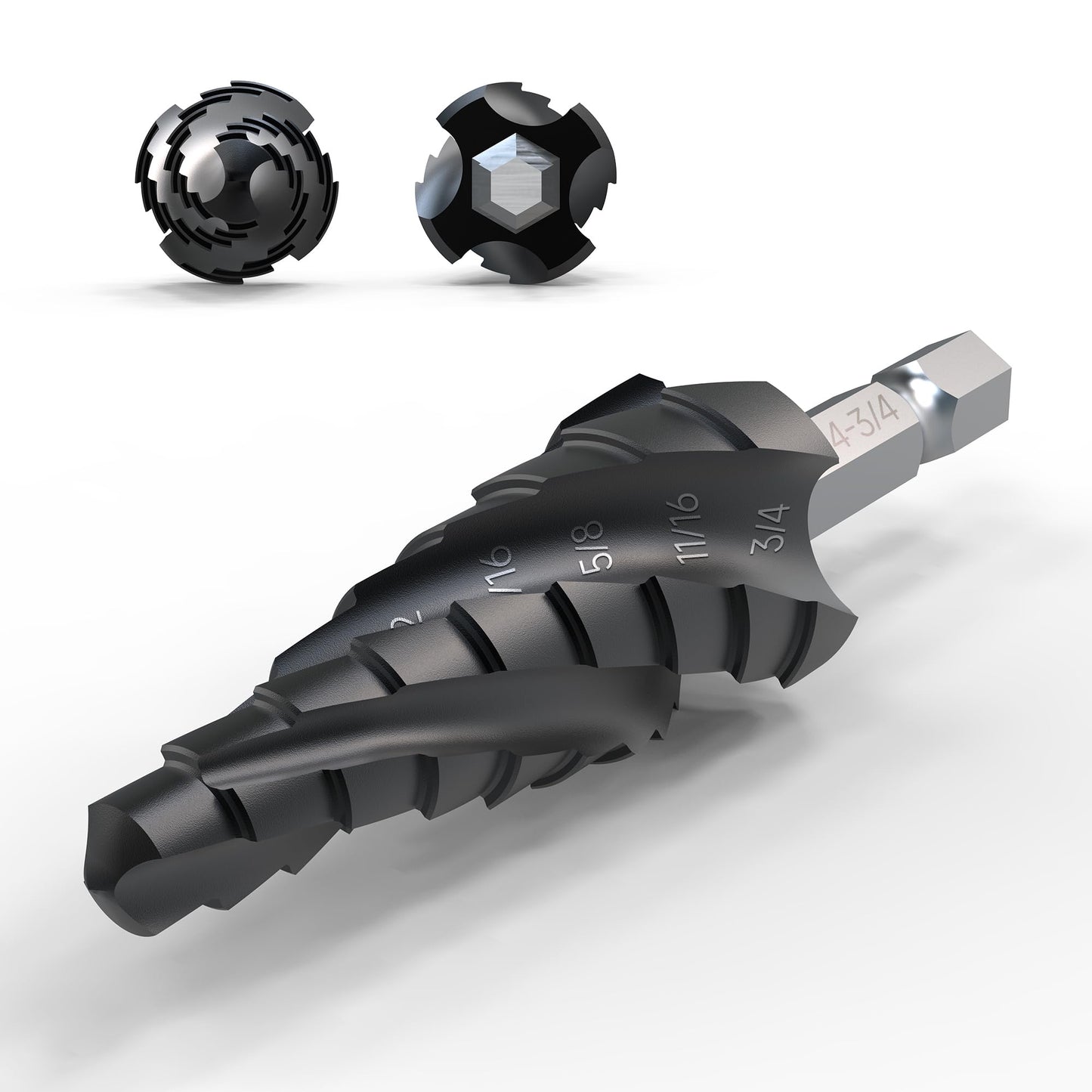 Four Spiral Flute Step Drill Bit, 1/4 - 3/4(9 Sizes) 1/4 Hex Shank Cobalt Step Drill Bit Fully Coated with TiAlN for Metal, Stainless Steel, Aluminum, Plastic