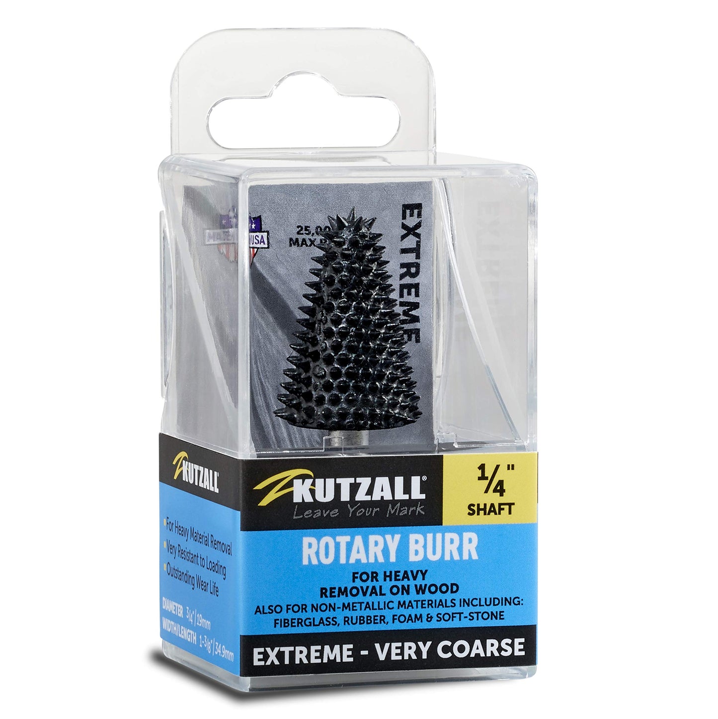 Extreme Taper Rotary Burr, 1?4 Shaft, Very Coarse - Wood Carving Bit for Bosch, DeWalt, Milwaukee. Abrasive Tungsten Carbide, 1?4 (6.3mm) Dia. X 1-1?2 (38.1mm) Length, TX-14C