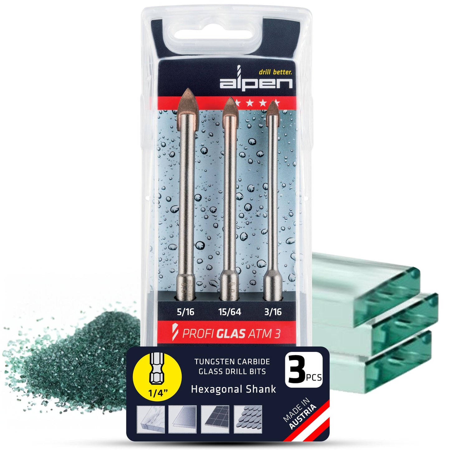 3 pcs Glass Drill Bit Set - High Precision and Stable Performance Ceramic & Tile Drill Bit - Durable Glass Cutting Drill Bits