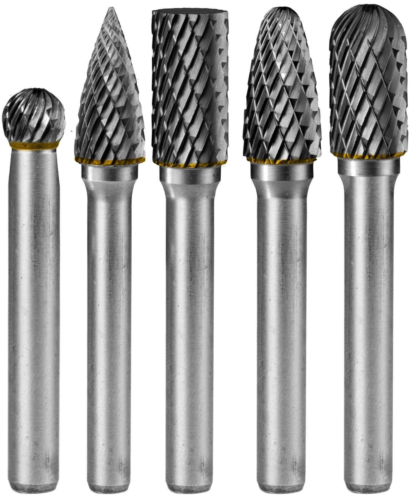 5Pcs Carbide Burr Set 1/4 Shank w/Clear Box Head Dia 8mm Die Grinder Bits Rotary Tools Attachment Kit Rasp File Accessories Metal Wood Stone Steel Grinding Deburring Cutting Porting Carving