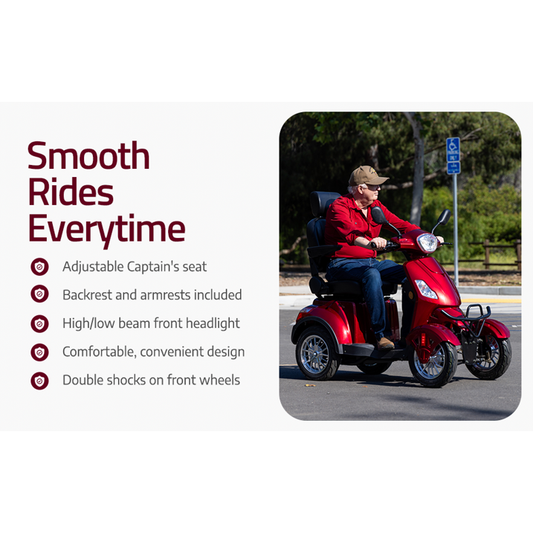 Super Large Electric 4 Wheel Mobility Scooters, Heavy Duty 800W Wheelchair Device, 500 LBS Capacity for Seniors Adults, Speed Adjust, Remote Key, Receive Ready to Ride.(Red)