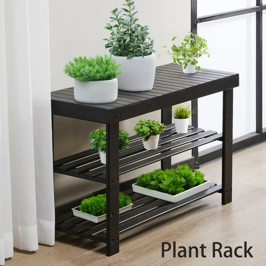 ZUNMOS 3-Tier Bamboo Shoe Rack Bench, 11.3 x 27.6 x 17.8 Inches Compact Storage Organizer with 286lb Capacity for Entryway, Bedroom and Living Room, Black