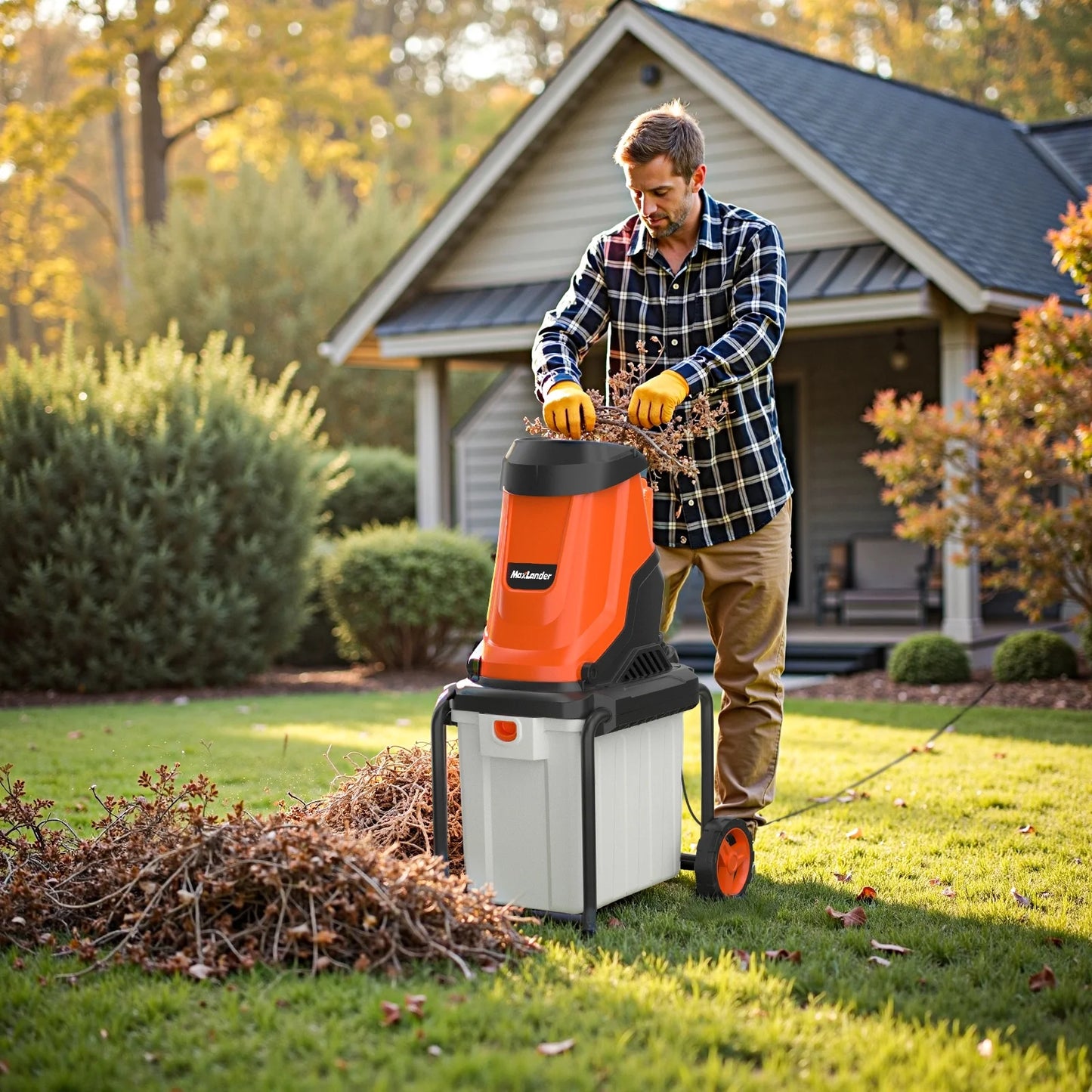 MAXLANDER 15-Amp 120V Heavy-Duty Electric Wood Chipper with 1.2-Bushel Bin