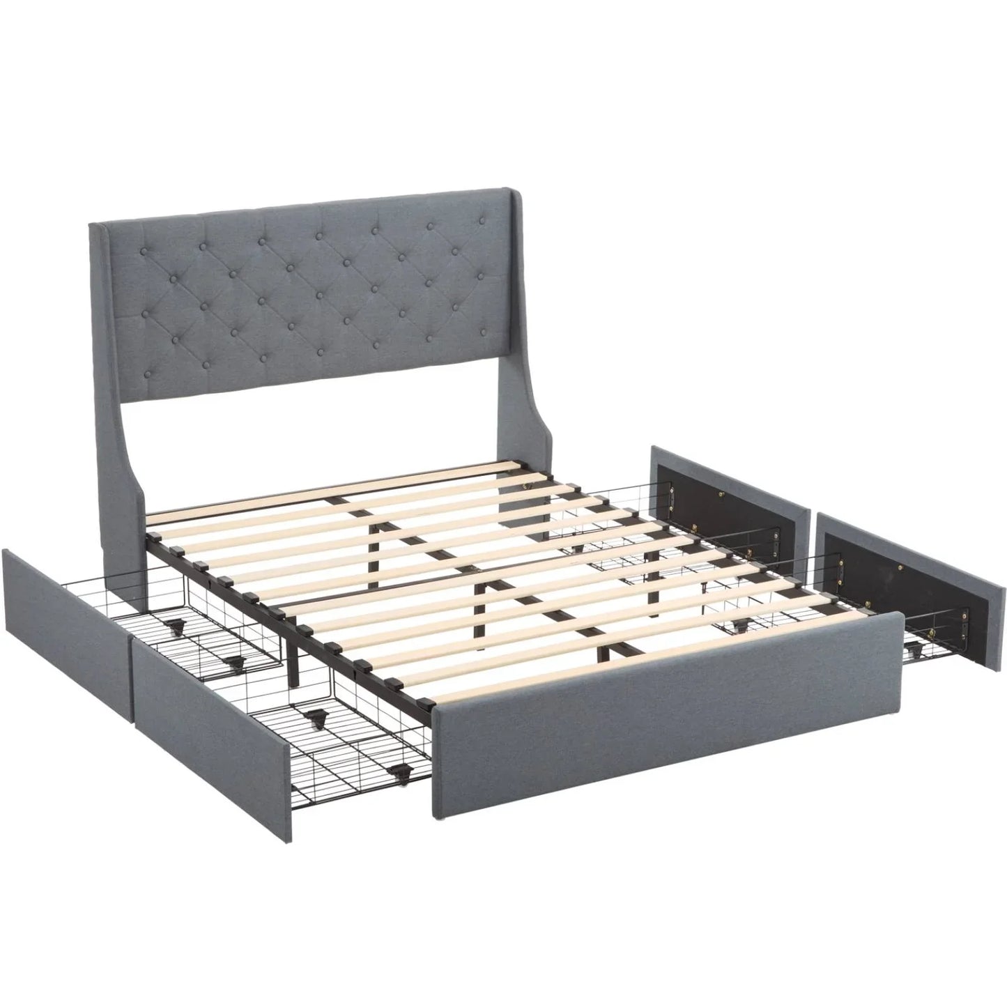 Zimtown Upholstered Full Platform Bed Frame w/ 4 Drawers, No Box Spring Needed, Gray