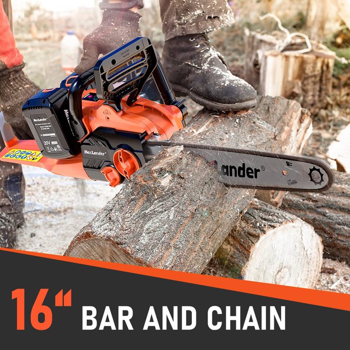 MAXLANDER 40V Cordless Brushless Chainsaw 16 Inch Electric Battery Powered with 4.0Ah Lithium Battery and Charger Quiet Auto-oiling Tool-less Tensioning