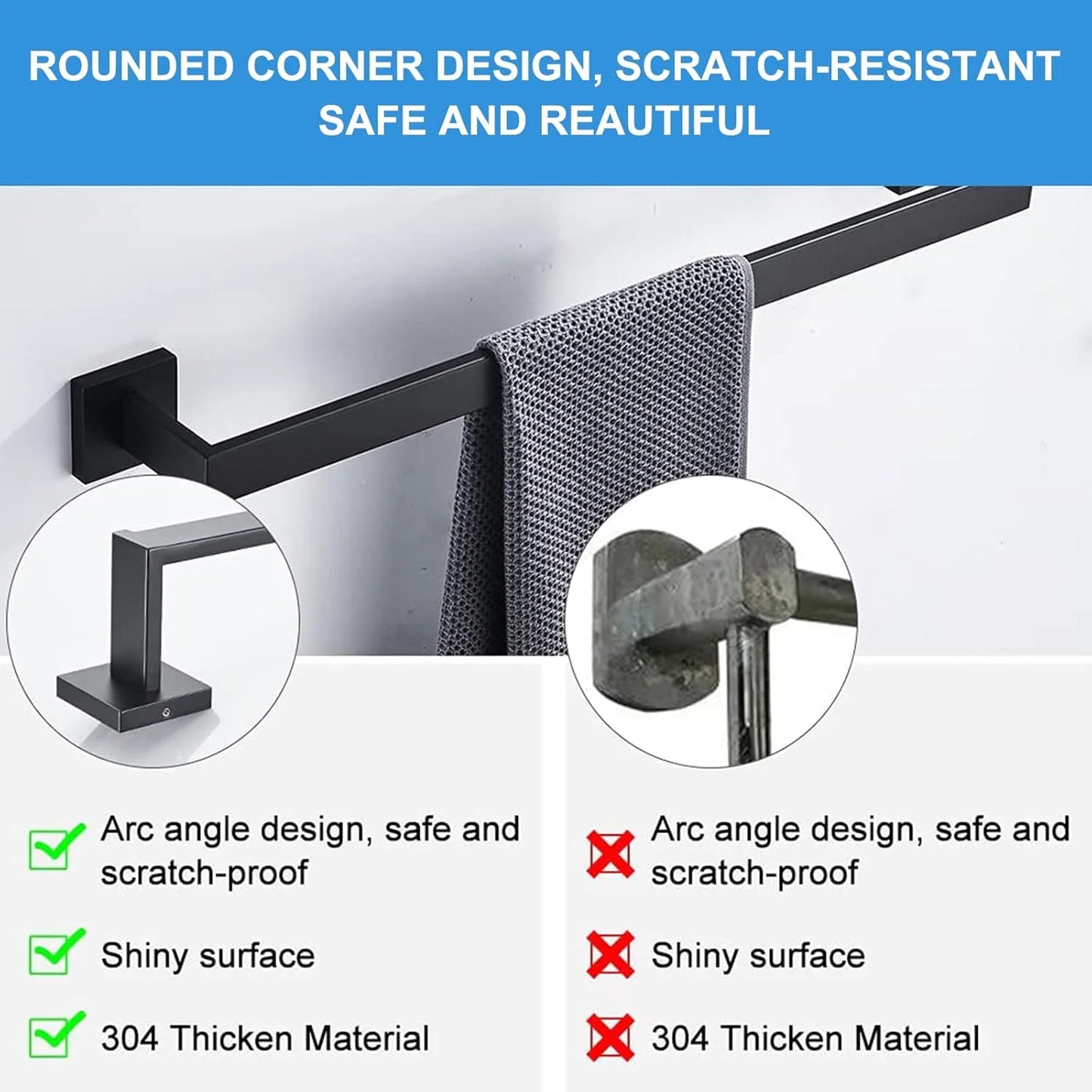 Stusgo 5-Piece Matte Black Bathroom Hardware Set - 304 Stainless Steel Bathroom Towel Holder Set