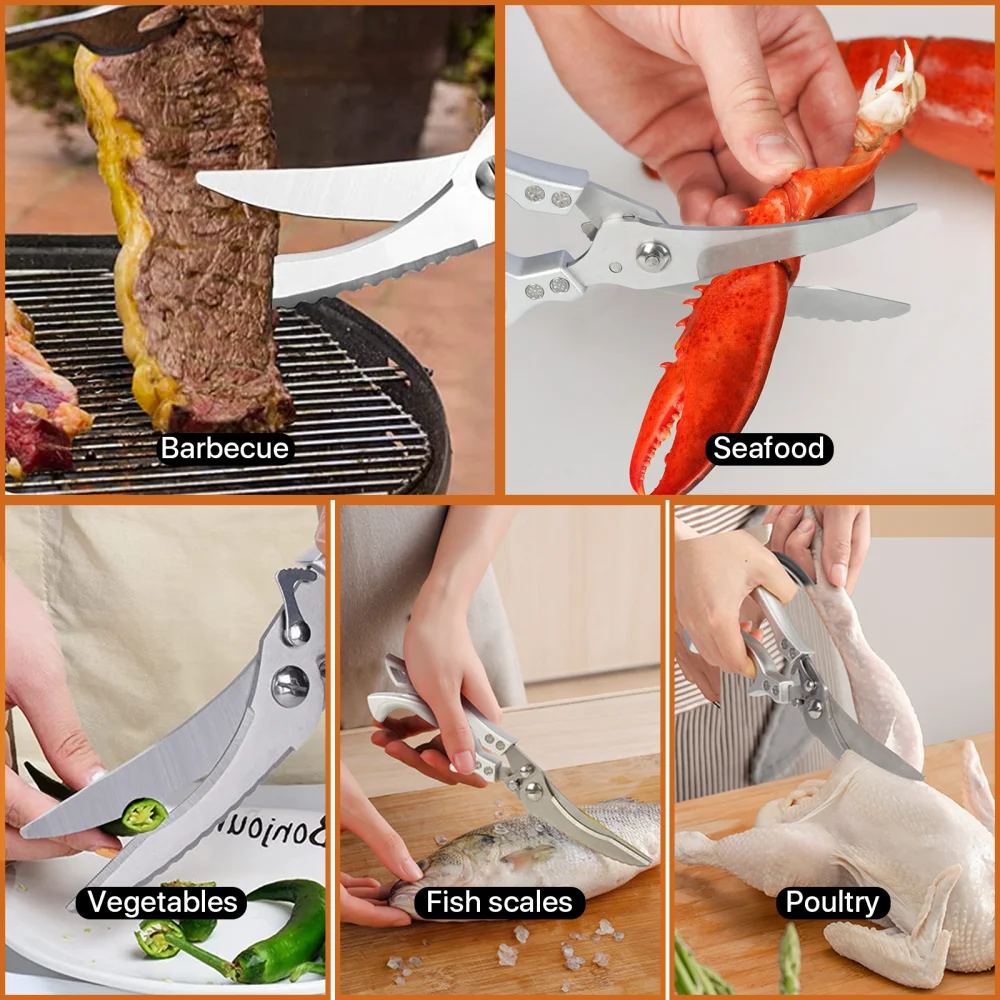Aovky Heavy Duty Poultry Shears, Stainless Steel Kitchen Shears for Chicken and Meat Cutting, Multipurpose Kitchen Scissors with Sheath for Food, Meat, Chicken, Bone,Turkey, Fish, Vegetables