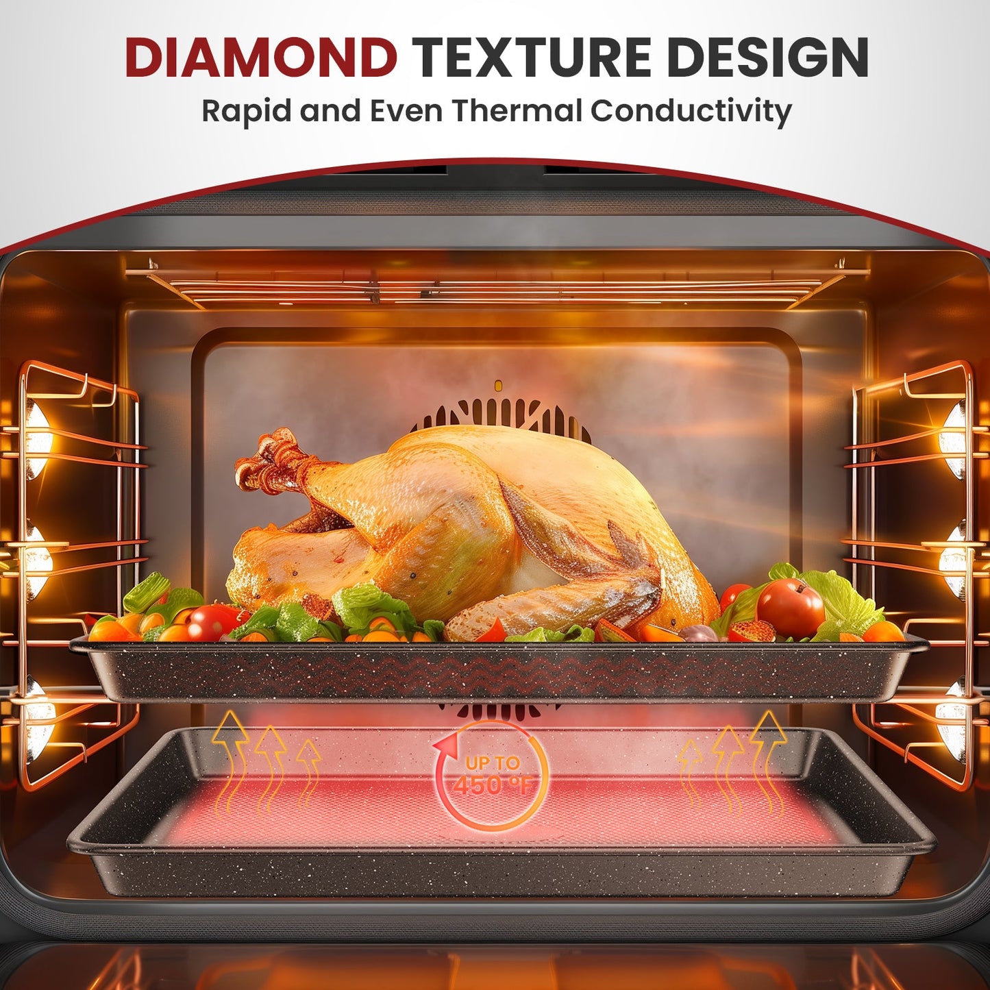 3 Pack Cookie Sheet Set, Speckled Baking Sheet Set with Square Texture Pattern, Carbon Steel Nonstick Bakeware Sets for Oven