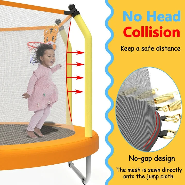 SHINPT 55" Kids Trampoline for Kids Age2-8, Indoor/Outdoor Toddler Trampoline Featuring Safety Handle, Easy Assembly, Entertainment Trampoline Basketball Hoop for Backyard, Patio