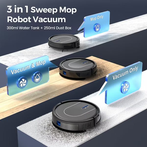 YOMA E2 Robot Vacuum and Mop Combo, 3000Pa Strong Suction, 2.8" Slim Design, 120min Runtime, App/Alexa Control, Self-Charging Robotic Vacuum Cleaner