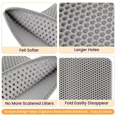 Cat Litter Mat Double Layer Waterproof EVA Honeycomb Trapping Pad Gray