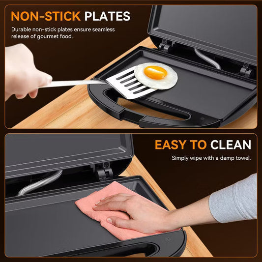 OSTBA 2-Slice Sandwich Maker with Non-Stick Plates, Grilled Cheese function, Cool-Touch Handle, Indicator Lights, 750W, Compact & Easy to Clean