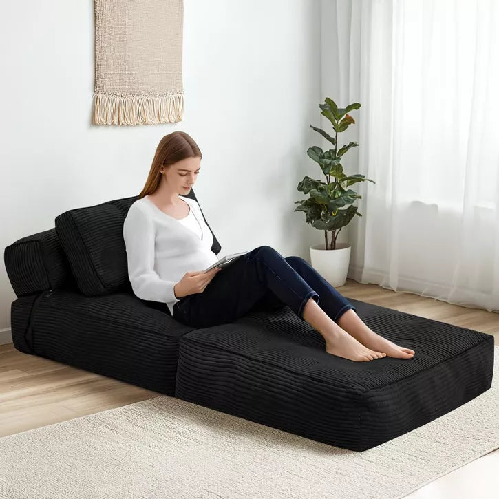 Hooseng Convertible Floor Couch Lazy Sofa, Corduroy Upholstered Folding Futon Sofa Bed With Adjustable Backrest, Foldable Lounge Mattress With Pillow