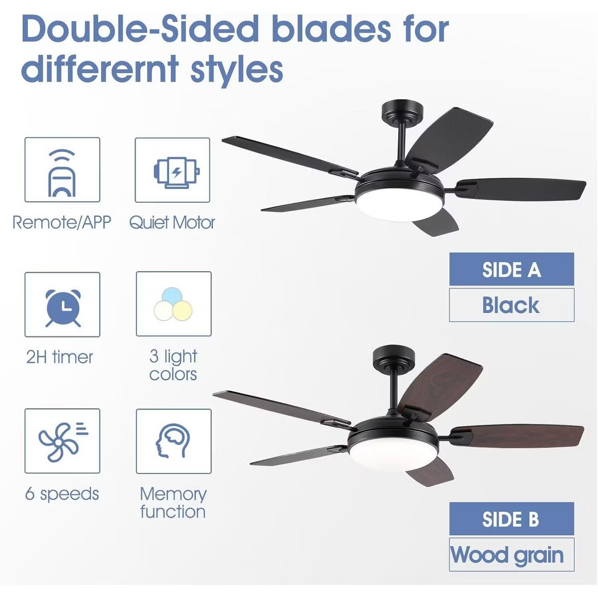 Kviflon 52 Inch Modern Downrod Ceilng Fan Light, Reversible DC Motor,3CCT Dimmiable LED,for Living Room Patio Kitchen