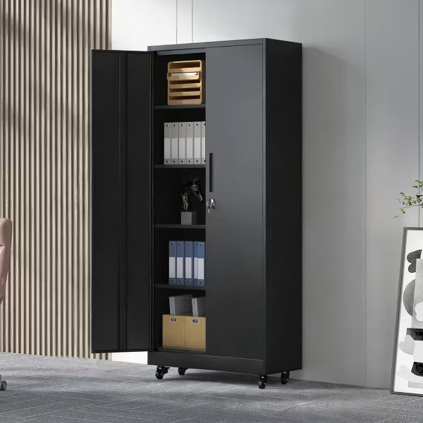 VIYET 71" Rolling Metal Garage Storage Cabinet with Lock, 4 Adjustable Shelves, Heavy Duty Steel Tool Cabinet on Wheels
