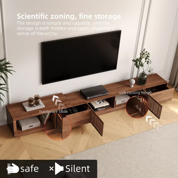 Luck Live 78.54in expandable TV stand with 2 drawers, 2 cabinet doors, one open storage, maximum 120 inches/Walnut color&Modern