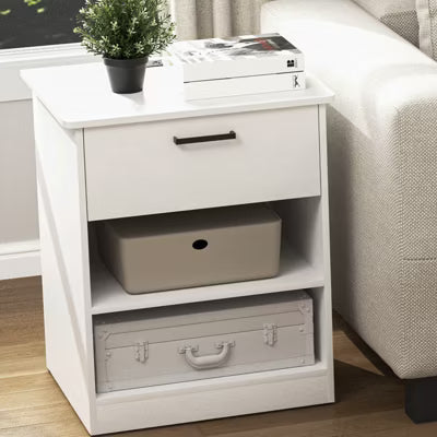 CIPACHO Black Modern Nightstand with Charging Station - 1-Drawer Wooden Bedside Table with USB-C & AC Outlets (Open Storage)
