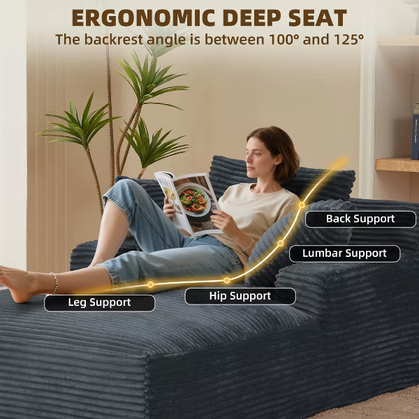 AENKYO Oversized Sleeper Sofa Bed & Cloud Lounge Chair, 2 Pillows Corduroy Upholstered Sofa No Assembly Required for Living Room