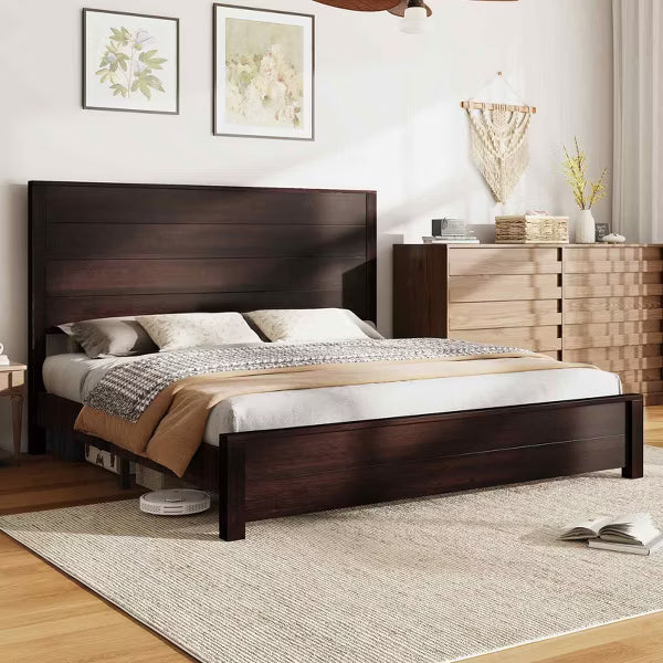 AMERLIFE Rustic Wood Bed Frame with 51.2" Spliced Headboard