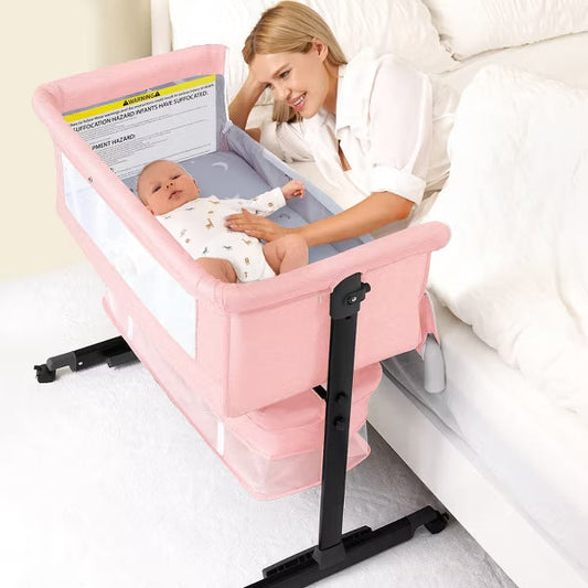 Semphis Baby Bassinet Foldable Portable Bedside Crib,Storage Basket Breathable Mesh.