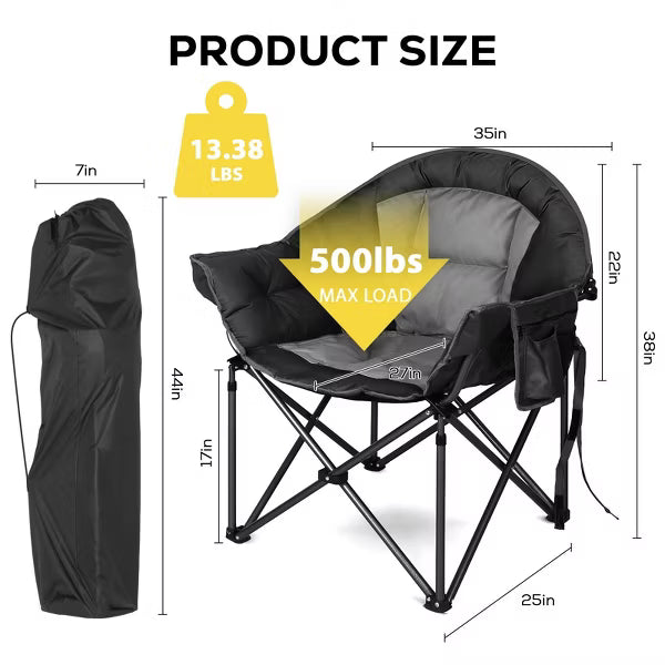 SUNSPIRE Oversized XL Padded Folding Camping Chair 2-Pack, Heavy Duty Portable Chair with Cup Holder Side Pocket for Outdoor Beach Sports