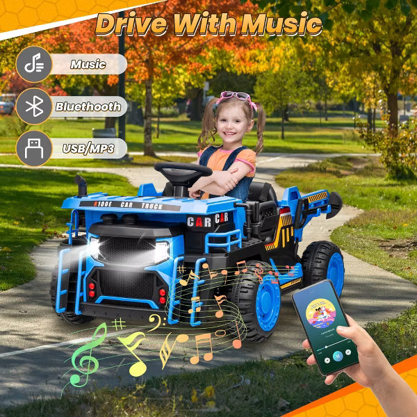 Joyracer 24V Ride on Toys w/ Remote Control, 2 Seater 400W Electric Powered Ride on Truck w/ Dump Bed, 3 Speeds, Shovel, Bluetooth, Gift for Kids