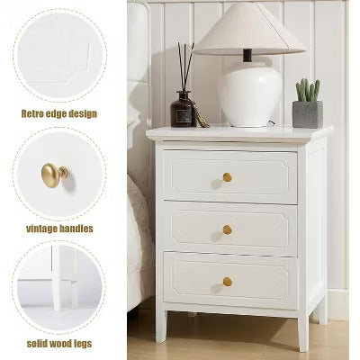 3 Drawer Nightstand, Wood Night Stands Side Table With Extra-large Storage Space for Living Room, Bedroom