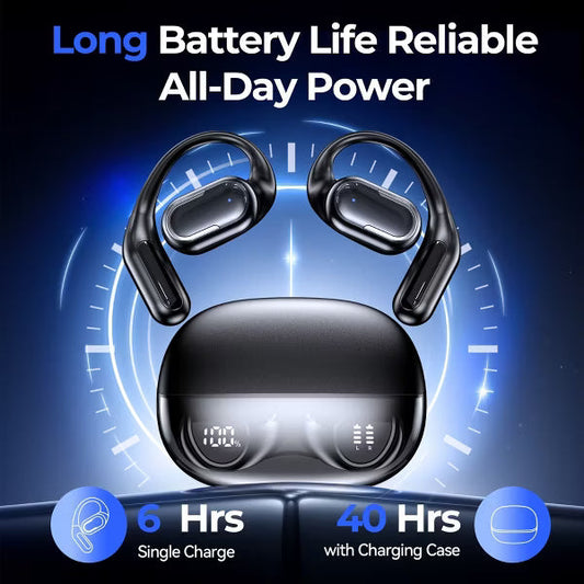 VEATOOL T5 Open Ear Headphones with Mic, Air Conduction Wireless Earbuds with LED Digital Display 40 Hrs Playtime,Clear Call ,Fast Charing,IPX7