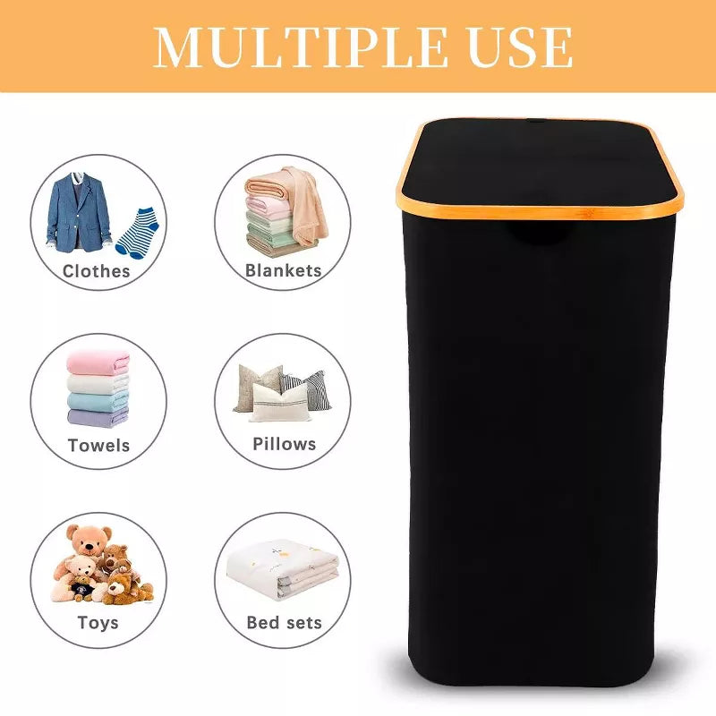BestParts 150L Waterproof Double Laundry Hamper with Lid, Bamboo Handles & 2 Removable Bags, Blac