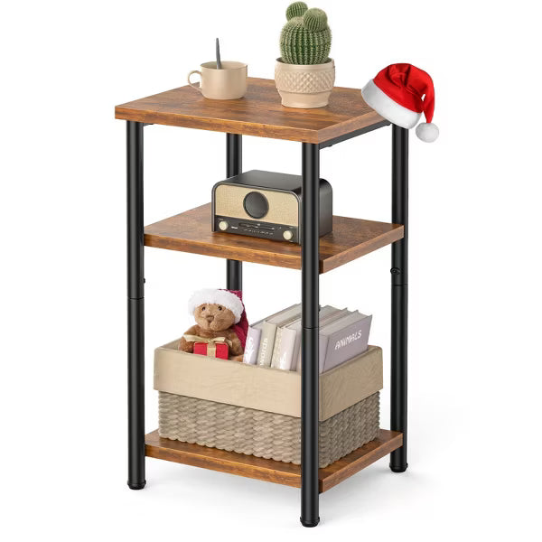 MyDepot Rustic Side Table Set of 2 - Modern Industrial Nightstands for Bedroom - Tall End Tables for Small Spaces, Brown