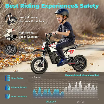 ECOLEAP K1 Kids Electric Dirt Bike 36V – 16MPH Fast, 14-Mile Range, 700W Peak Motor, 3-Speed Modes, 12" Off-Road Tires, UL,Ages 3-10,Red