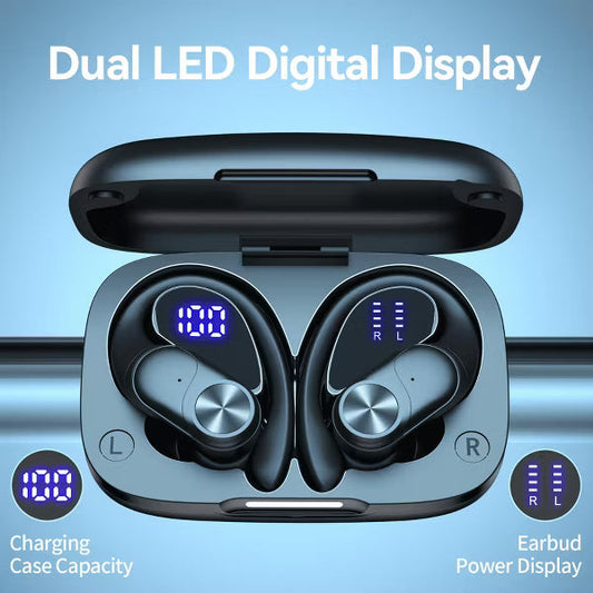 VEATOOL V6 Bluetooth Headphones Wireless Earbuds 88Hrs Playback Sport Ear Buds with Earhook Digital Display Charging Case