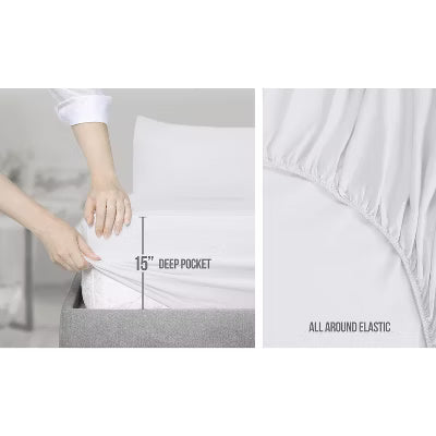 Hoey Full Size 4-Piece Microfiber Sheet Set ¨C Deep Pocket Bed Sheets with Embroidered Pillowcase and Storage Pocket (White)