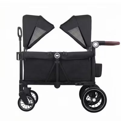 Kinder King All-Terrain Stroller Wagon for 2 Kids, Canopy, Shock-Absorbing Wheels, Snack Tray, Storage & Adjustable Handle, Black