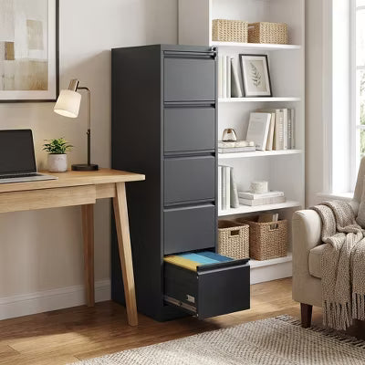 VIYET 64" 5-Drawer Metal Vertical File Cabinet with Lock, Tall Filing Cabinet for Home Office, Fits Letter, Legal & A4 Files