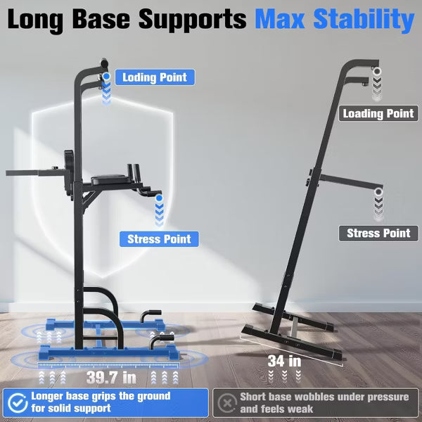 Sportsroyals Power Tower Pull Up Bar Station, 450LBS Stable Pull Up Dip Station for Home Gym Strength Training Equipmen